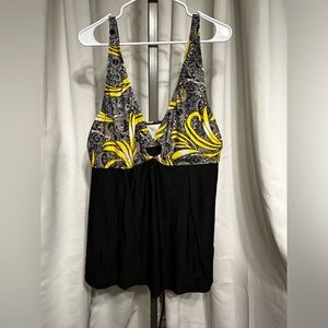 Tropical Yellow Black Mix Bra Tankini Top